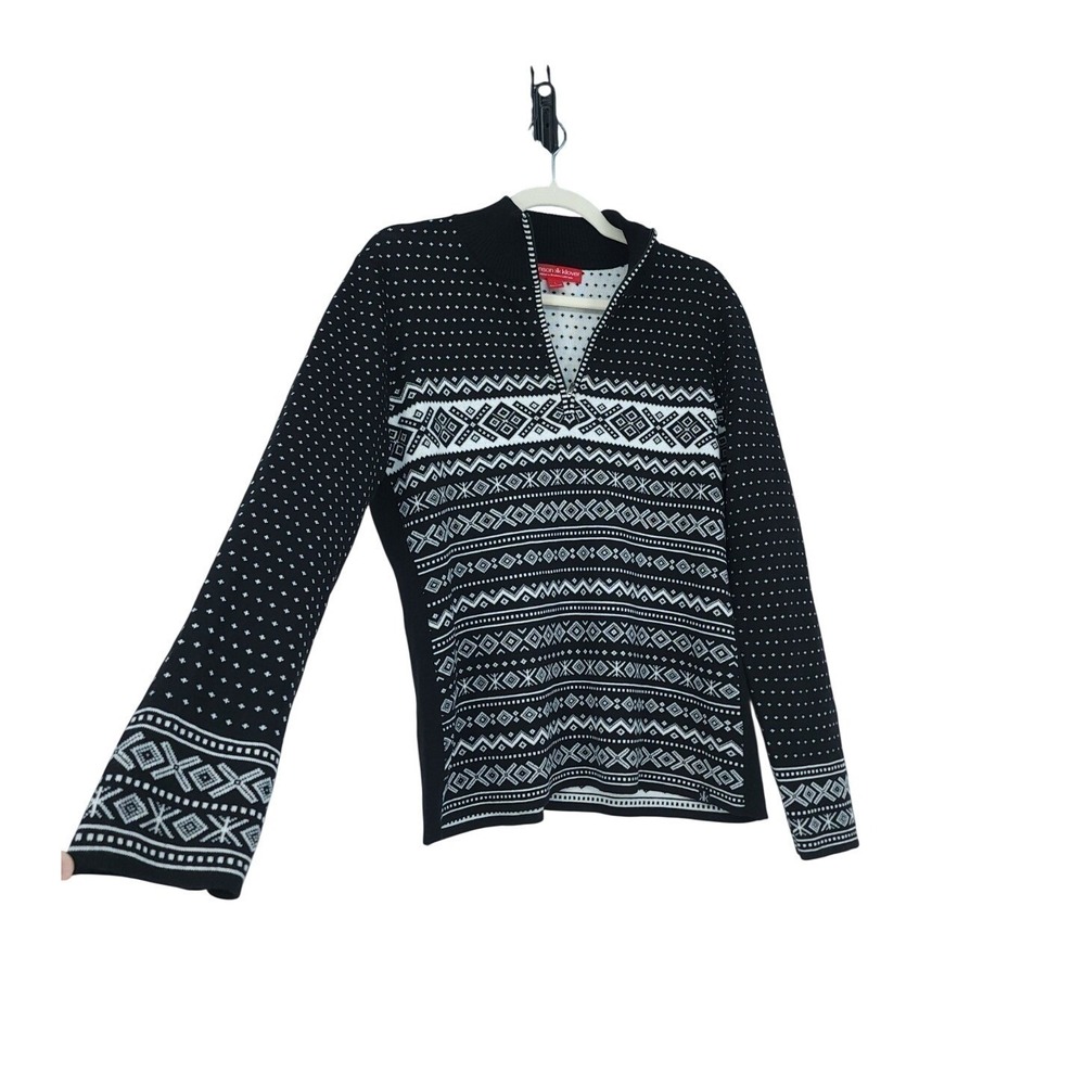 Krimson Klover Merino Wool Blend 1/4 Zip Sweater Nordic Fair Isle Apres Ski LG